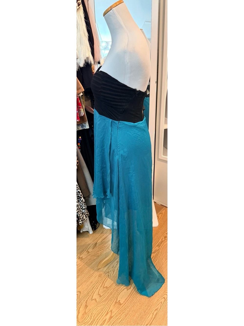 Ya Los Angeles Strapless Black & Teal High-Low Dress size medium - Picture 6 of 11